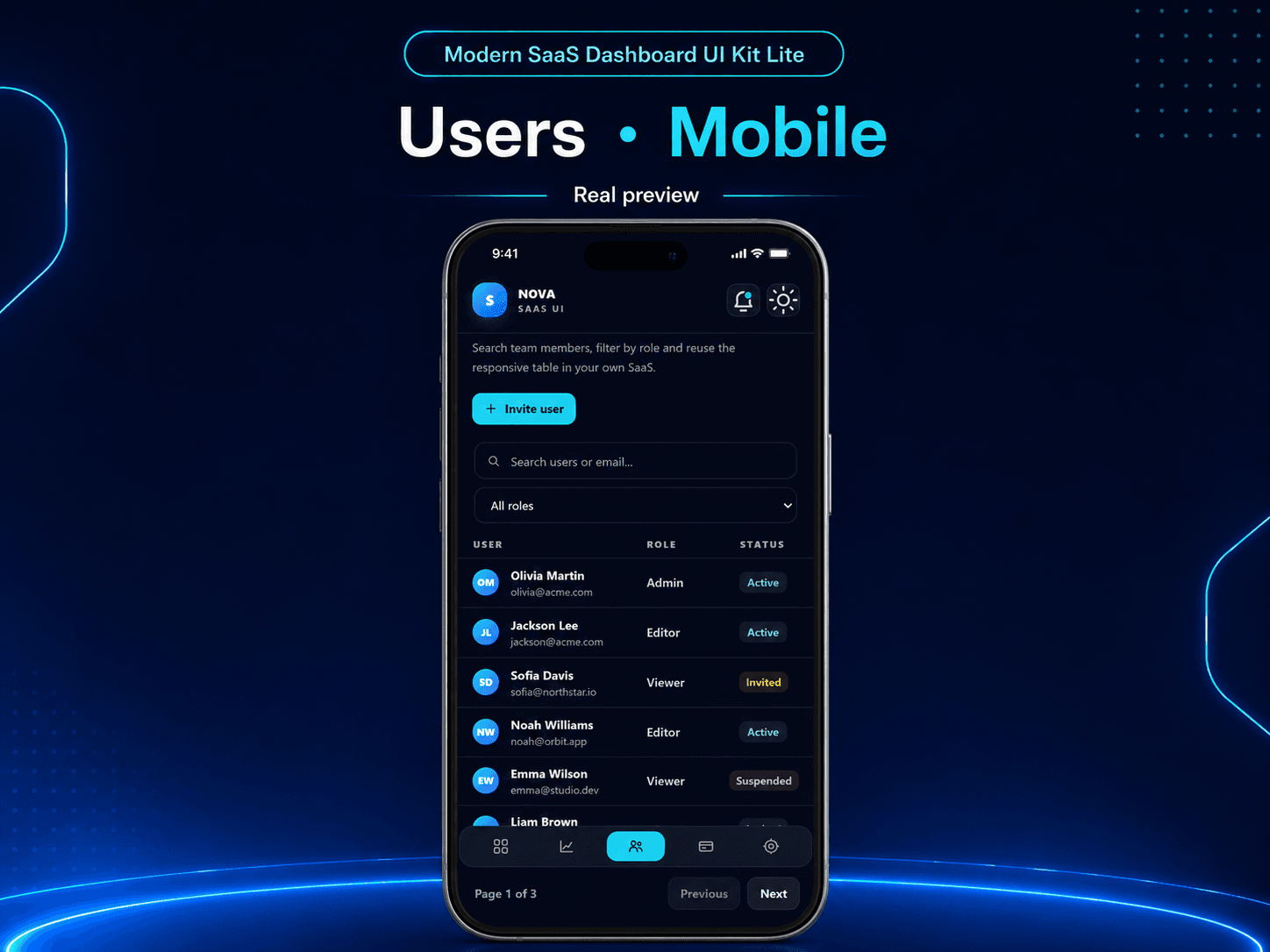 Modern SaaS Dashboard UI Kit Lite - Users Mobile