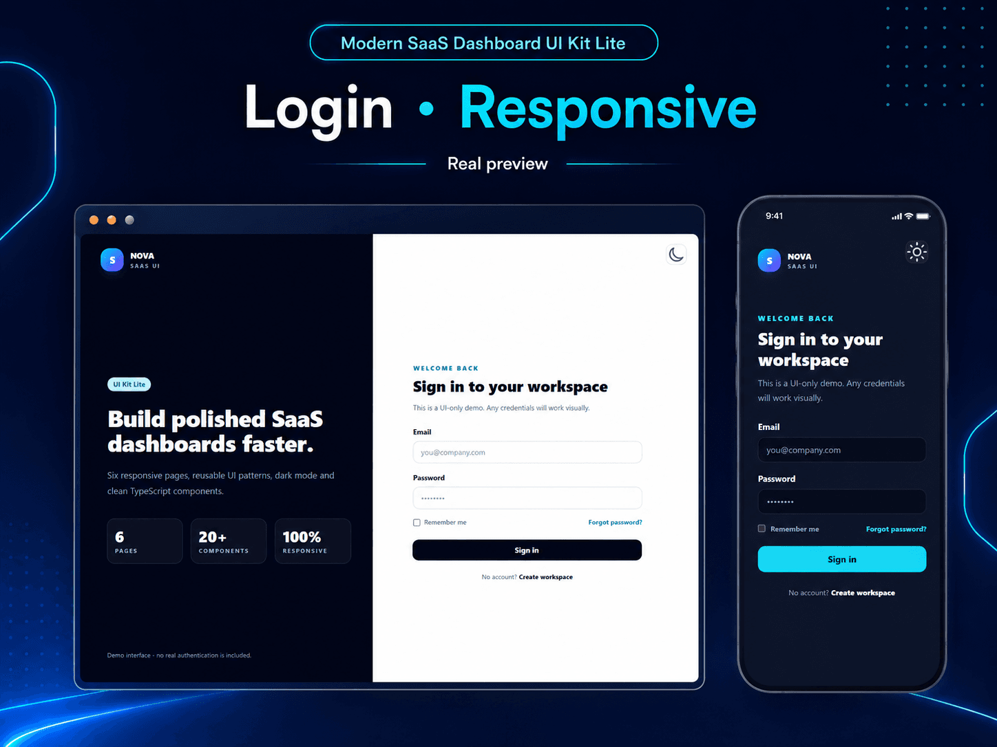 Modern SaaS Dashboard UI Kit Lite - Login Responsive