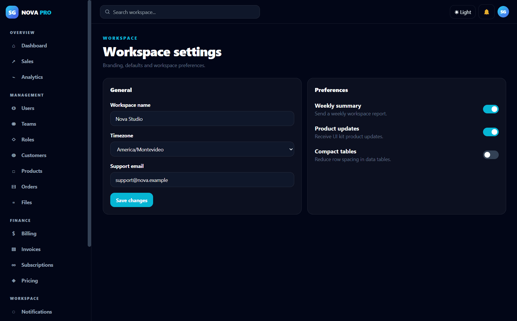 Modern SaaS Dashboard UI Kit Pro - Settings Desktop