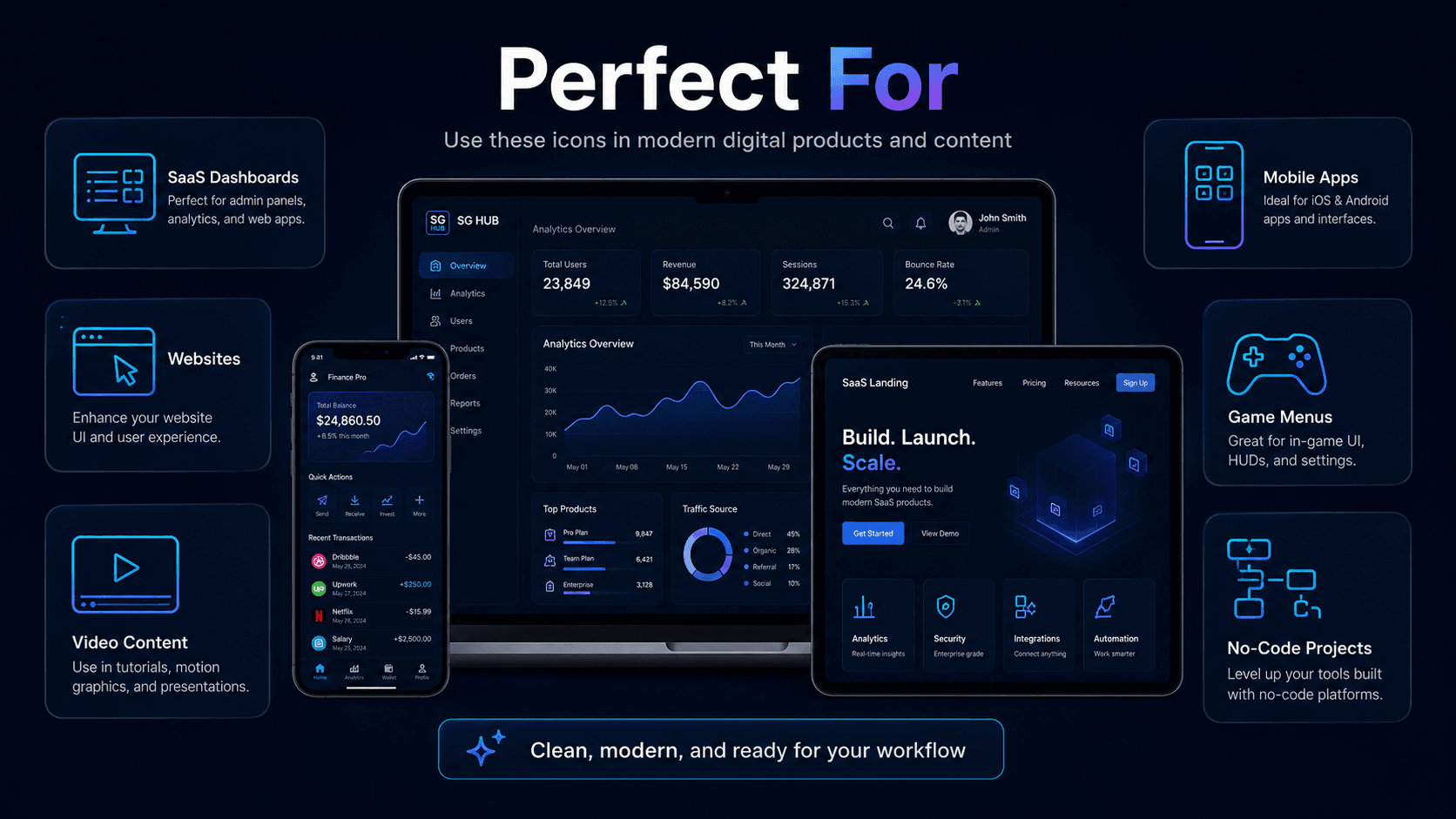 Modern SaaS & UI Icon Pack Pro - Perfect For
