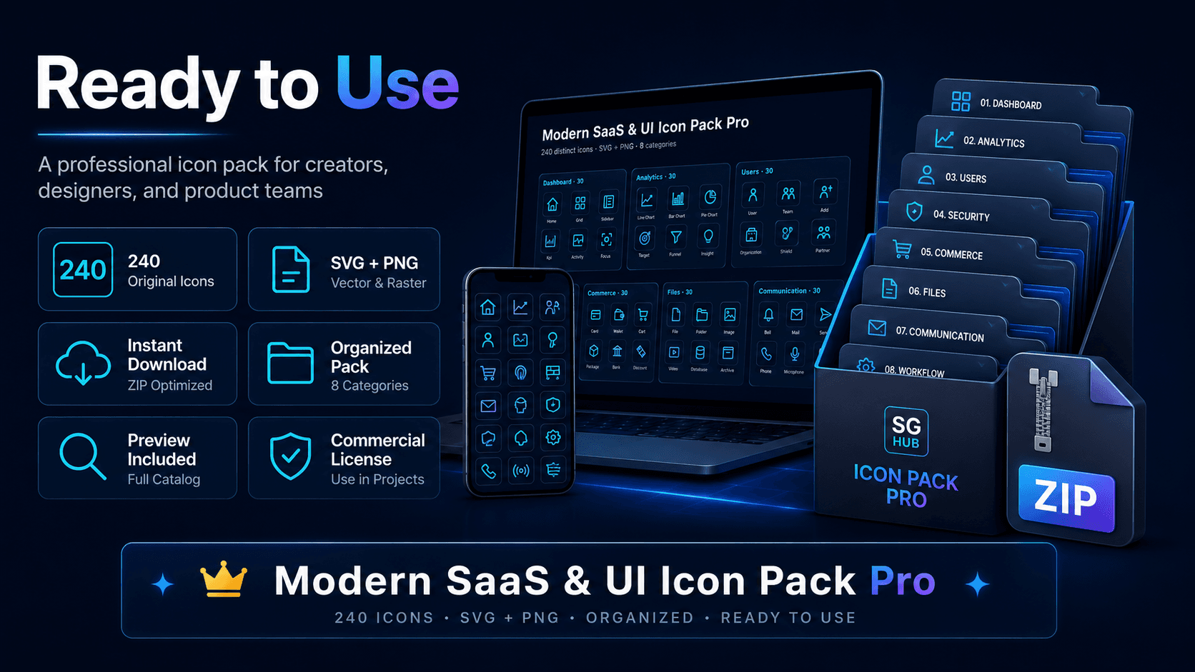 Modern SaaS & UI Icon Pack Pro - Ready to Use