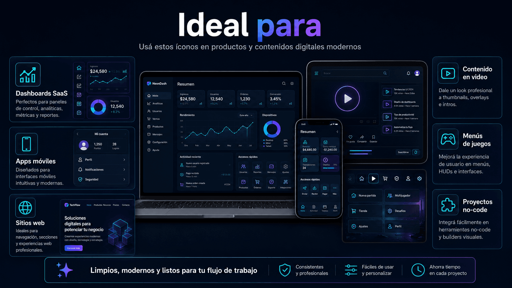 Modern SaaS & UI Icon Pack Pro - Ideal para