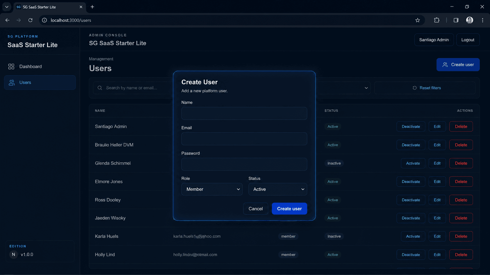 SG SaaS Starter Lite - Crear usuario