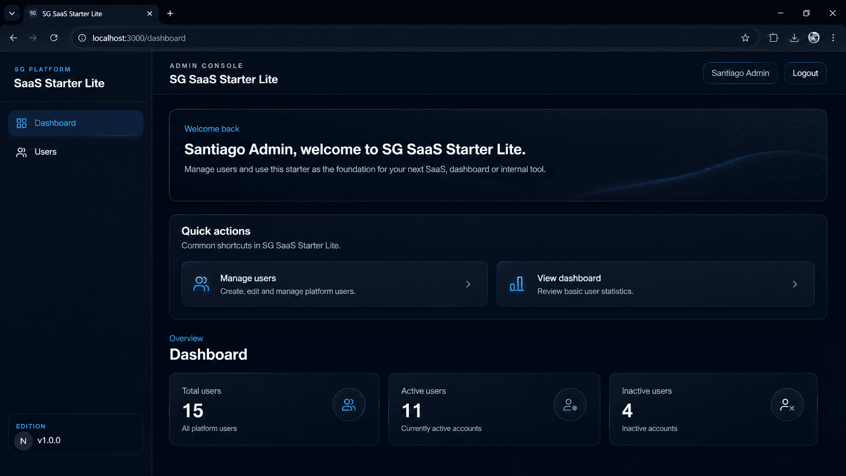 SG SaaS Starter Lite - Dashboard