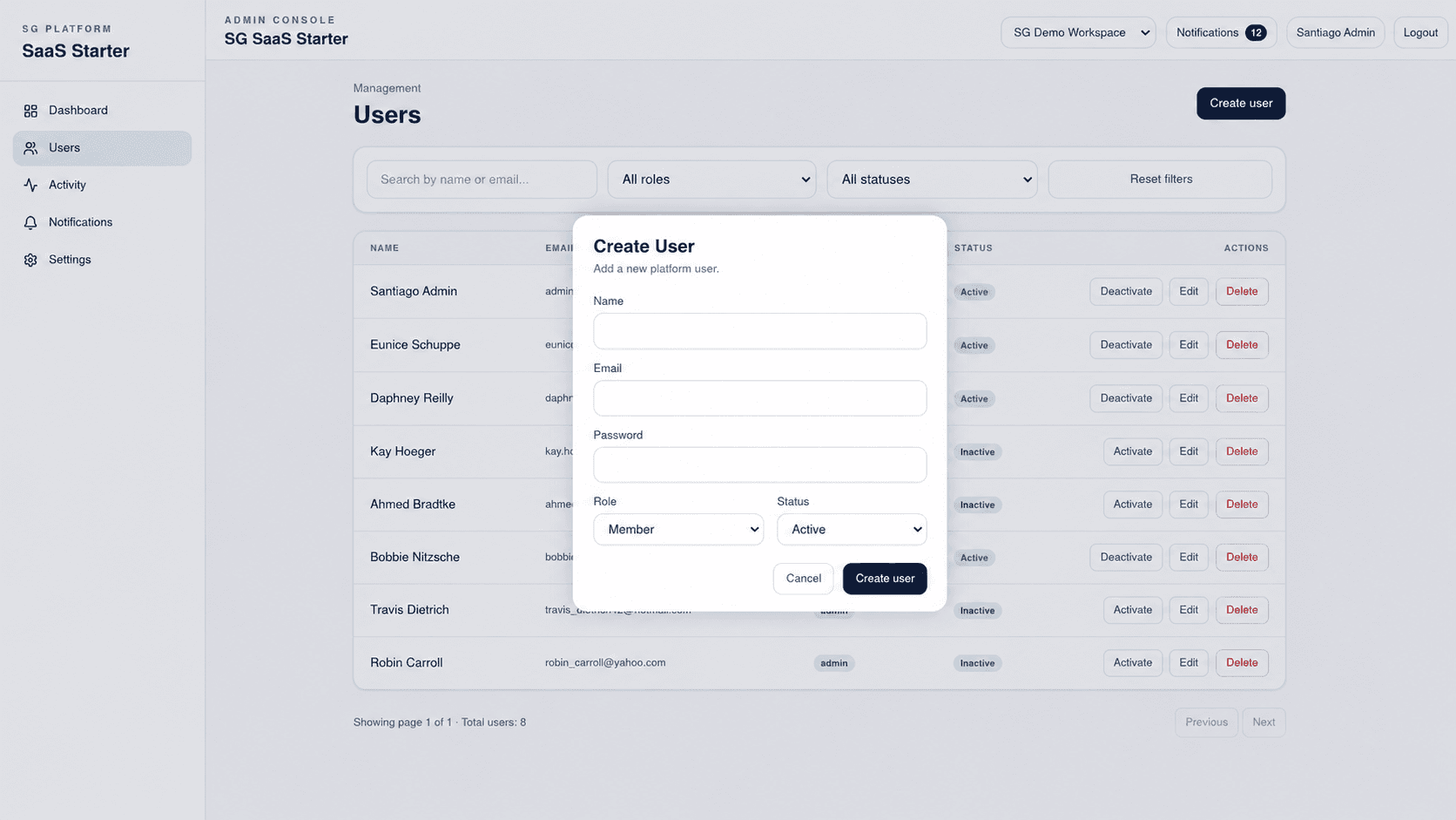 SG SaaS Starter Pro - Crear usuario