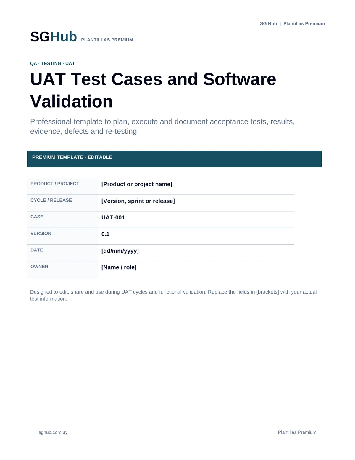 Preview of UAT Test Cases and Software Validation Template