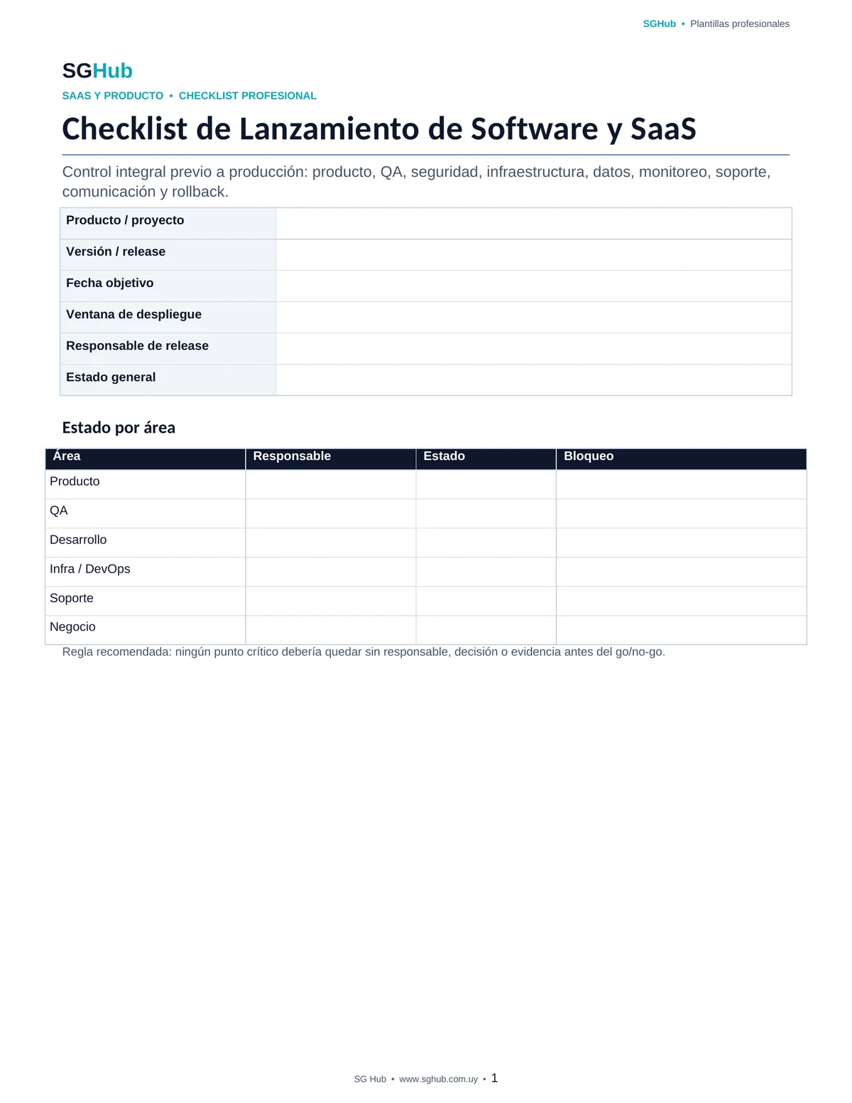 Vista previa de Checklist de Lanzamiento de Software y SaaS