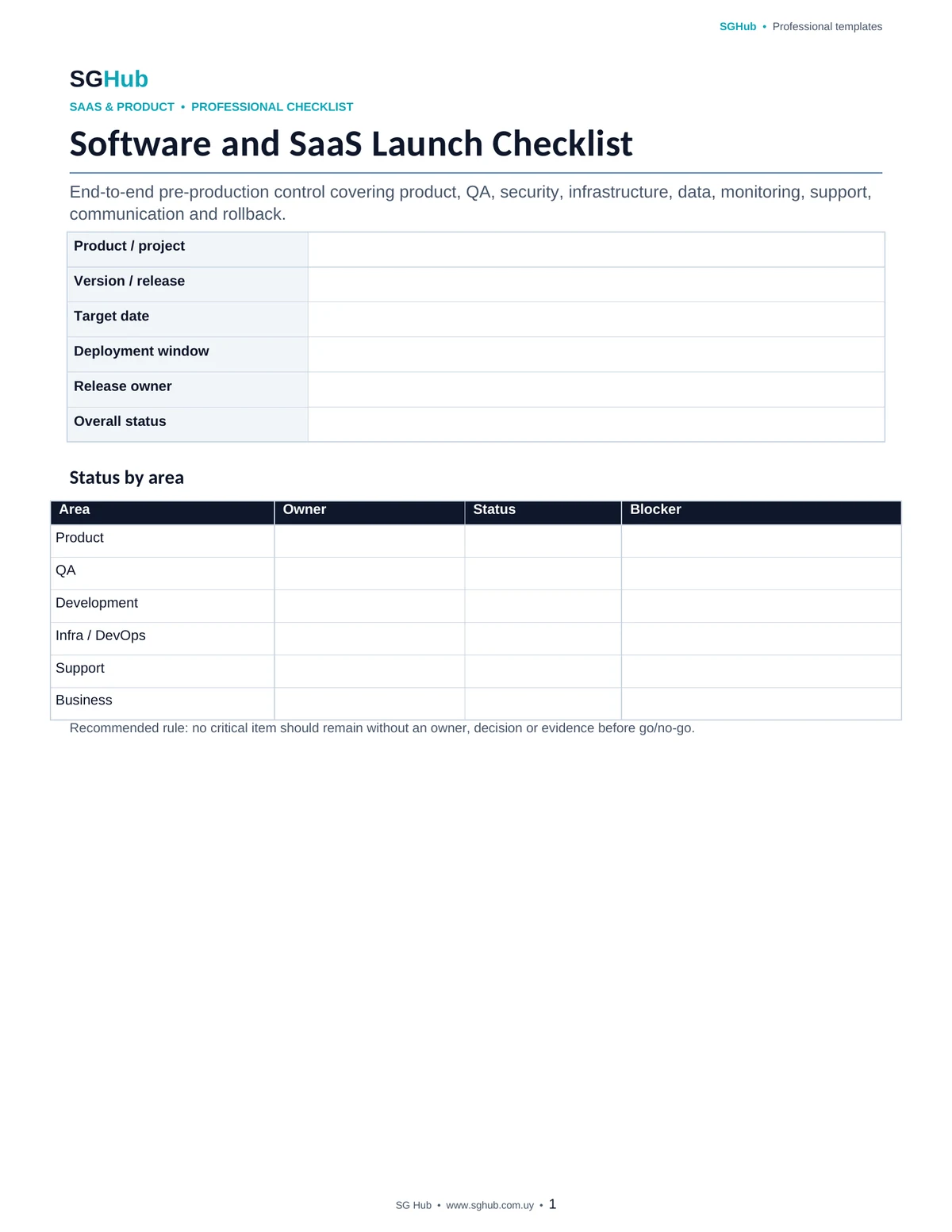 Preview of Software and SaaS Launch Checklist Template