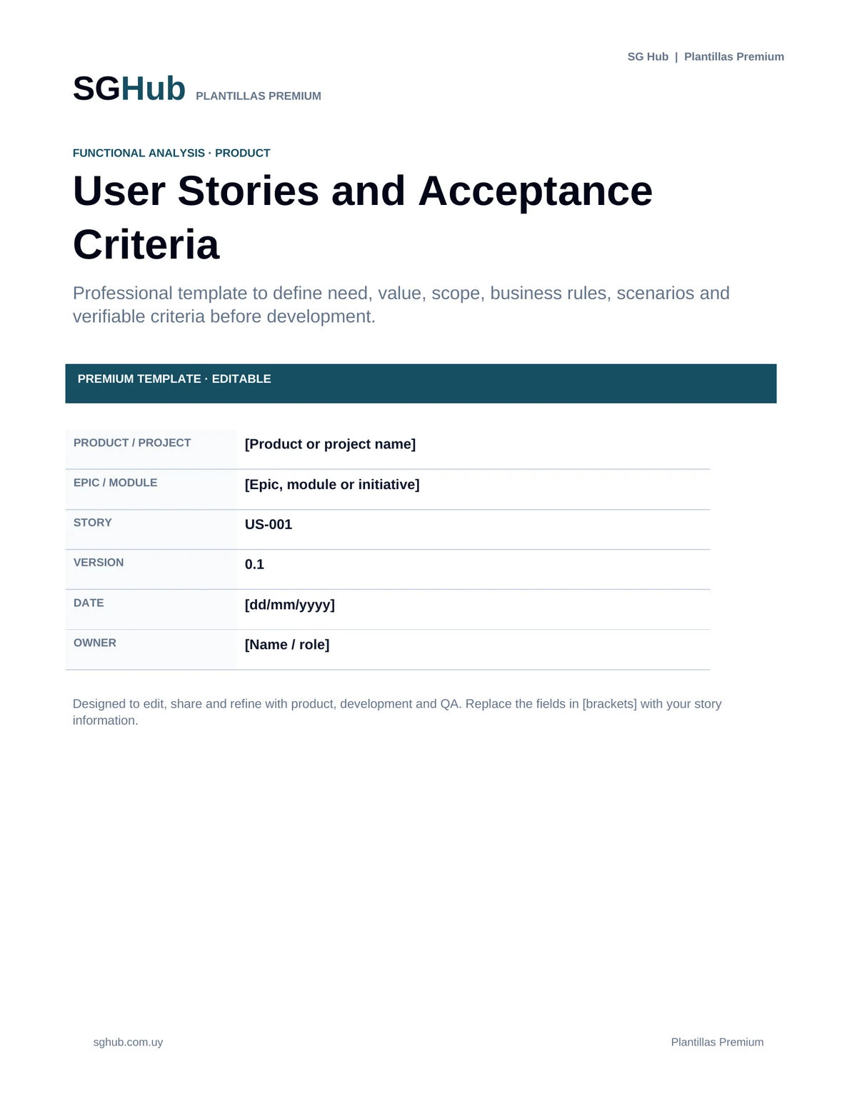 Preview of User Stories and Acceptance Criteria Template