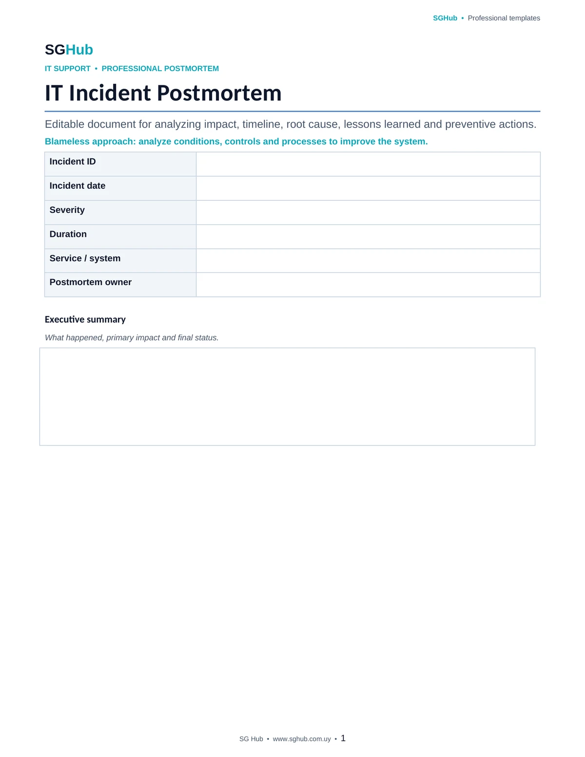 Preview of IT Incident Postmortem Template