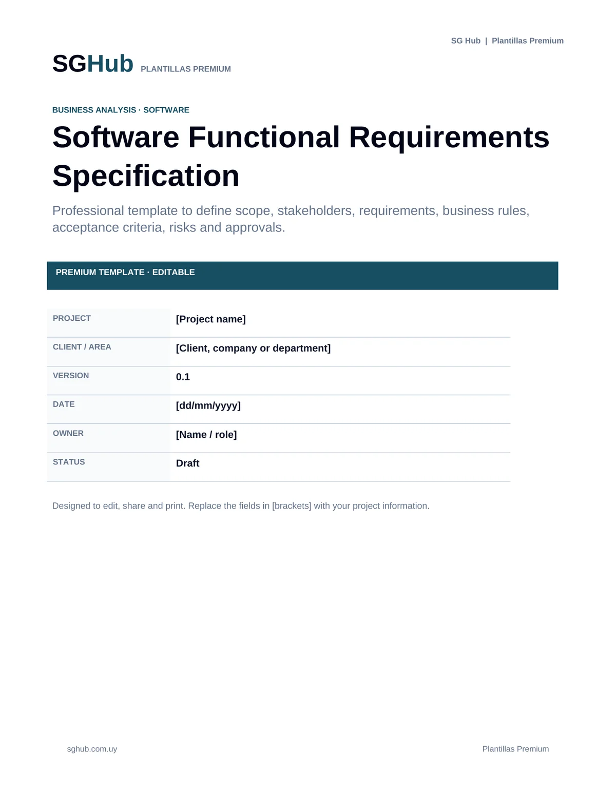 Preview of Software Functional Requirements Template